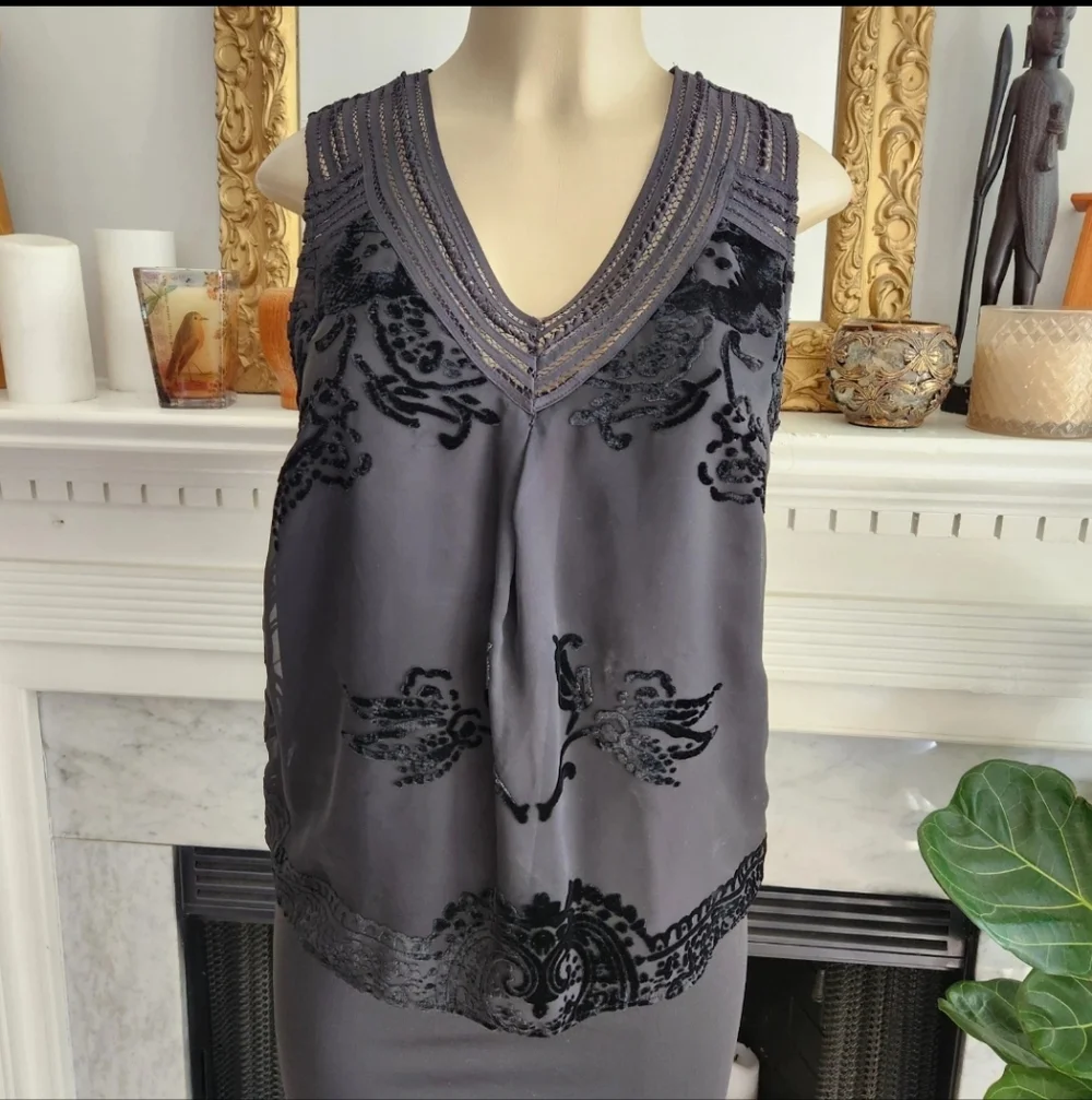 Anthropologie Meadow Rue Black Velvet Burnout Top Whimsigoth Witchy Size Small